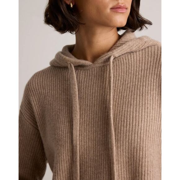Quince Mongolian Cashmere Fisherman Pullover Hoodie XS Brown - Picture 2 of 7